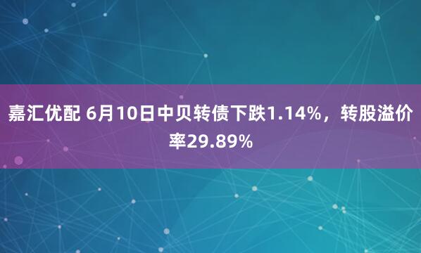 嘉汇优配 6月10日中贝转债下跌1.14%，转股溢价率29.89%